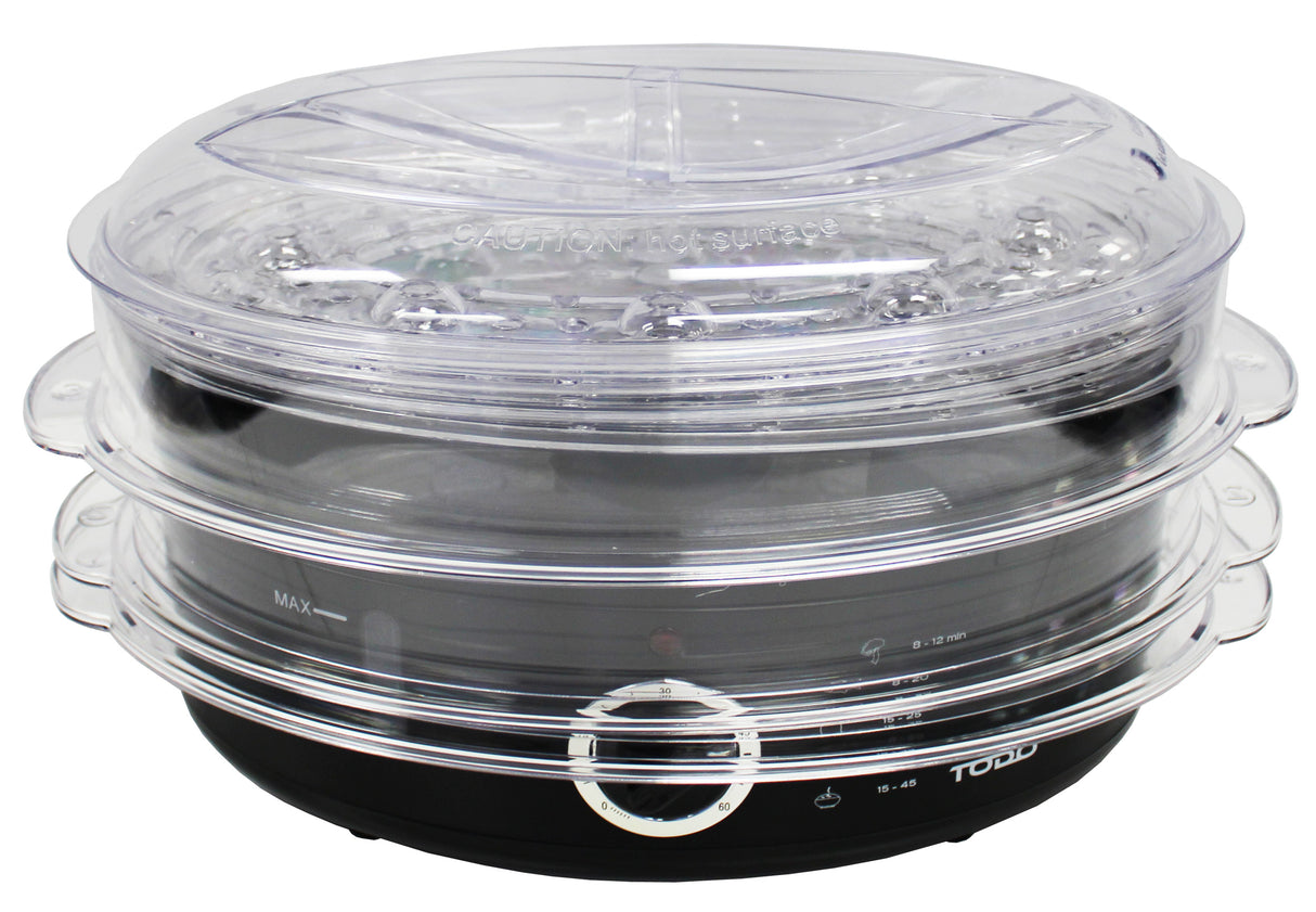 TODO 9L Steam Cooker Steamer 3 Tray 800W Power Dial Timer Healthy Stackable