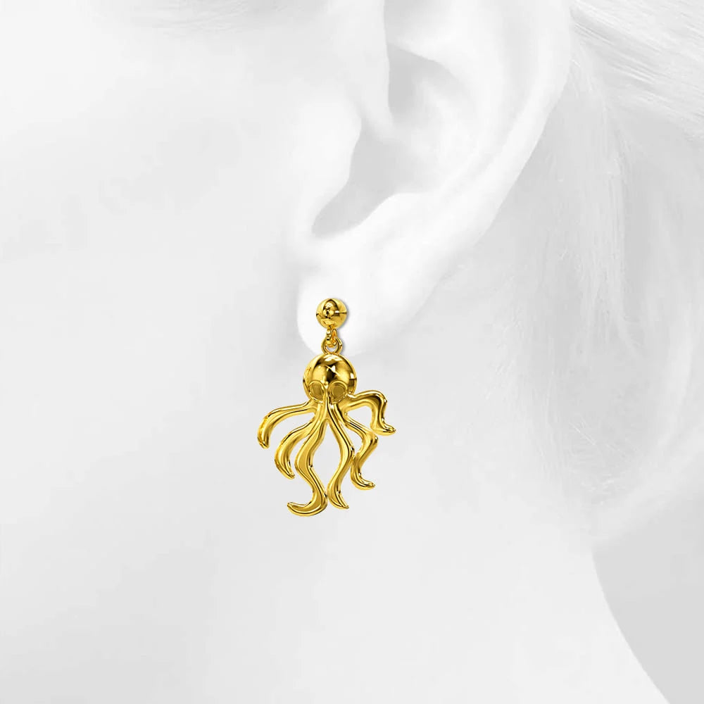 Bullion Gold Octopus Stud Earrings