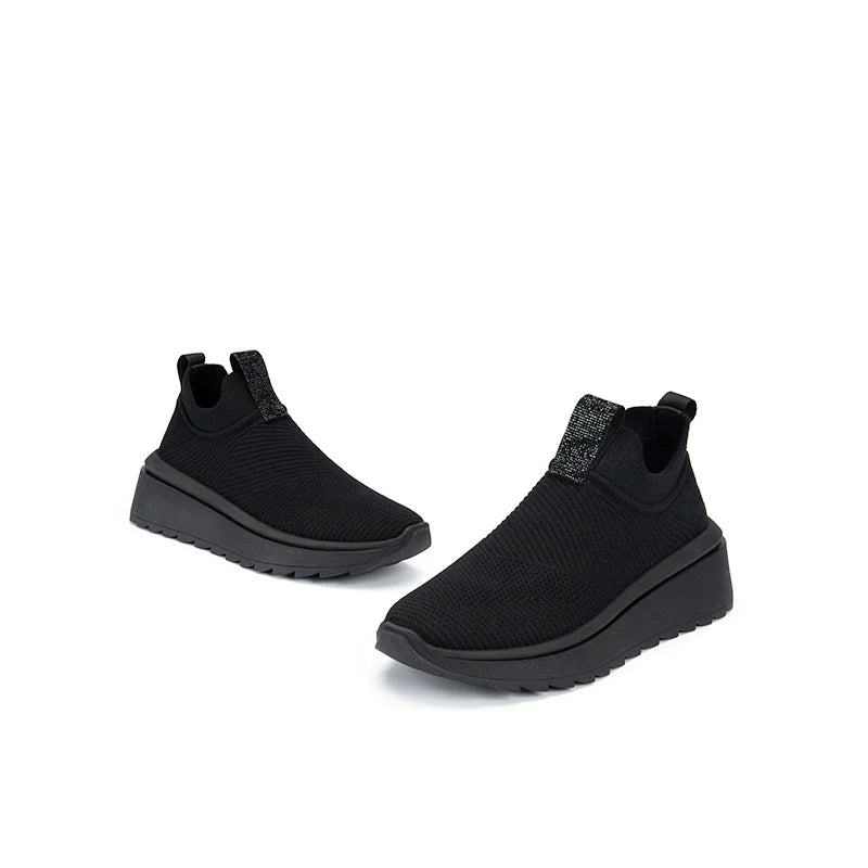 Slip-On Knit Wedge Sneakers - Black