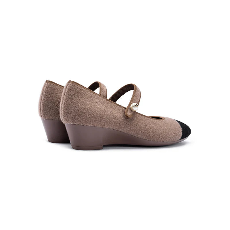 Vintage Tweed Low Heel Mary Jane Shoes - Mocha