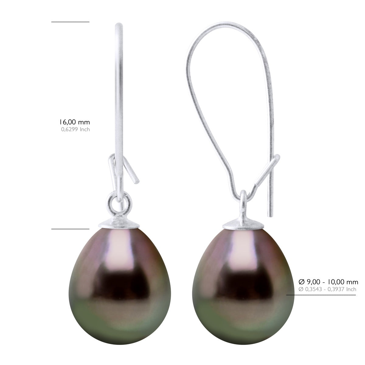 Earrings Real Cultured Tahiti Pearls Pear 9-10 mm - Longueur 18 cm