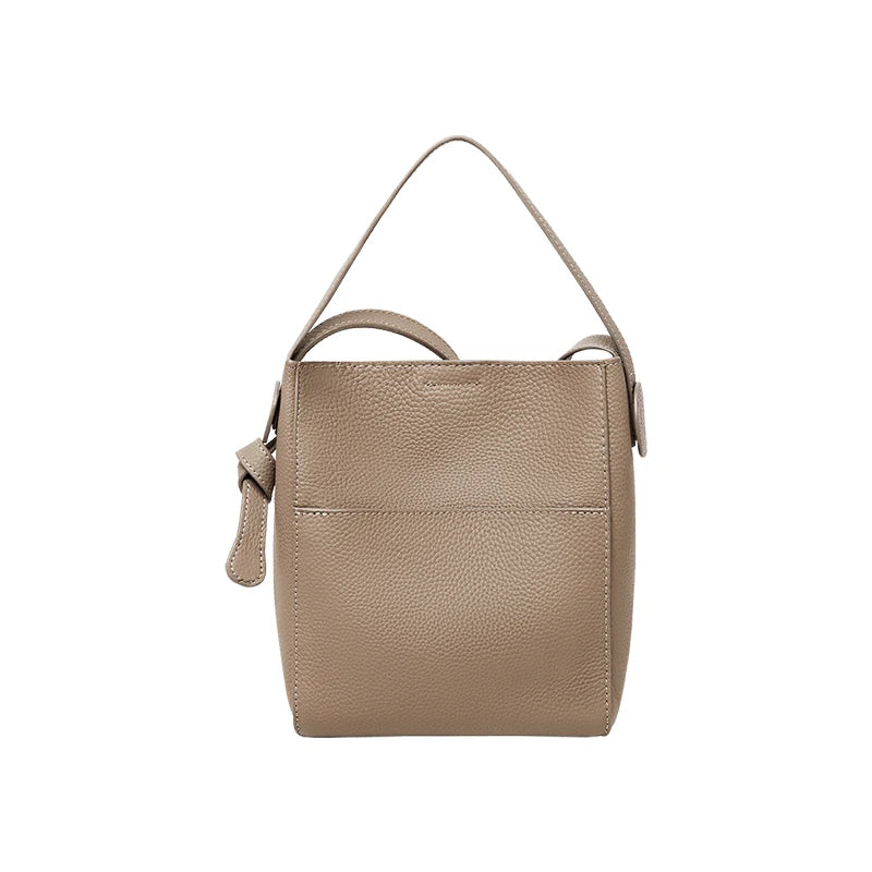 Nalandu Pebbled Leather Bucket Bag - Taupe