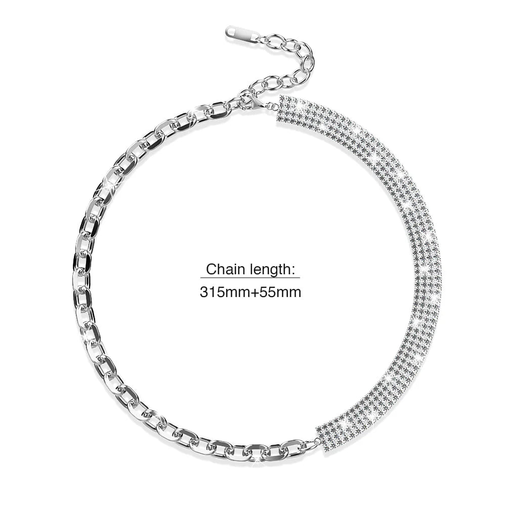 Bullion Gold Cuban Link Chain Zircon Choker in White Gold