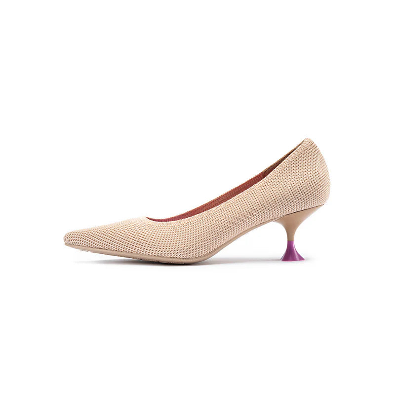 Classy Madam Pointed Toe Kitten Heels - Apricot