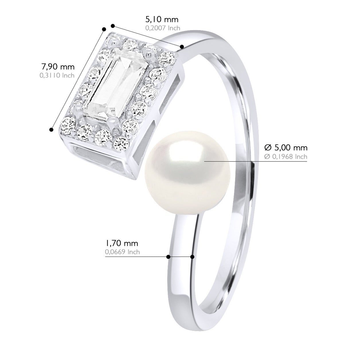 Ring Adjustable Cubic Zirconia - Natural White - Ring Size adjustable - from Size 48 to Size 62 (France) - see enclosed Sizer