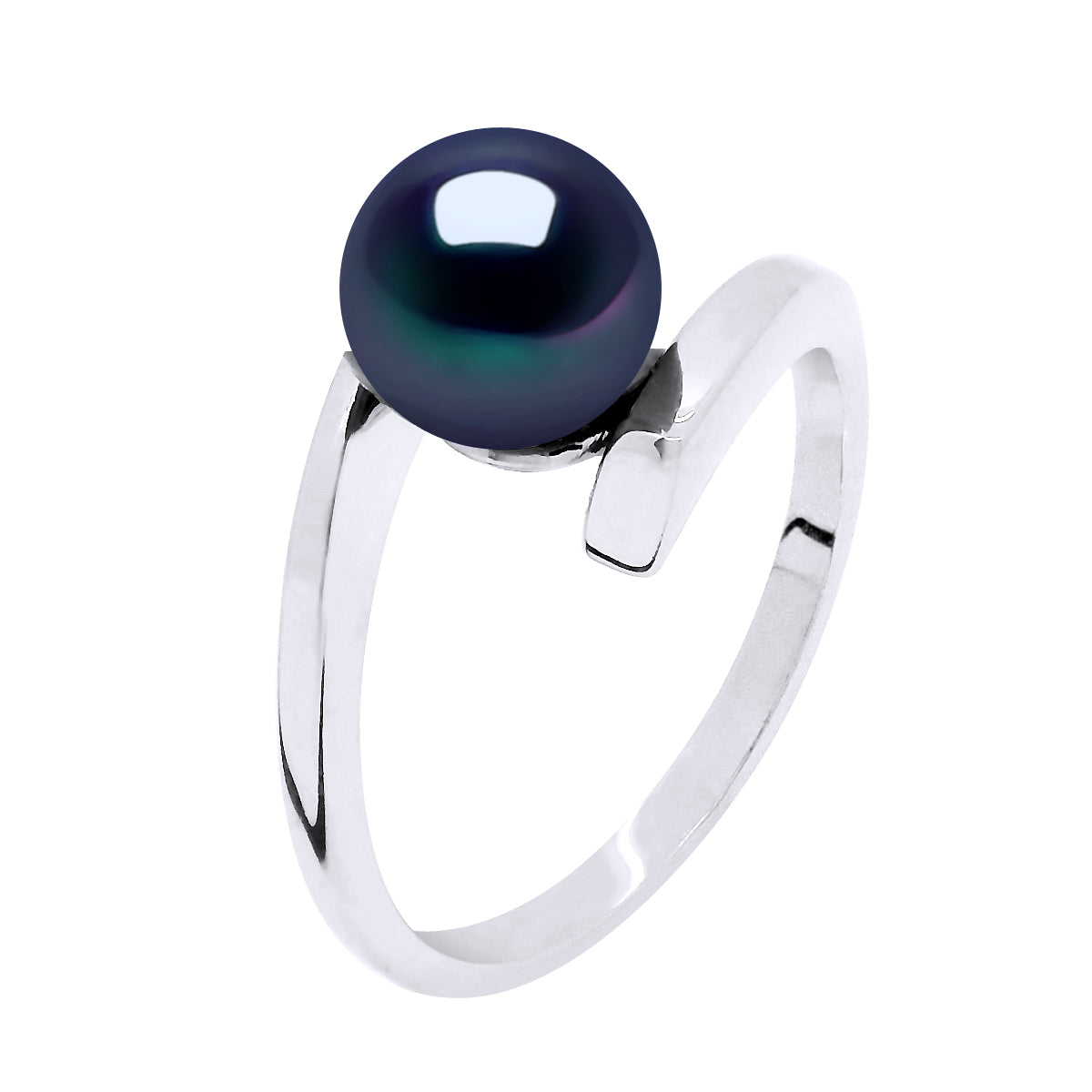 Bangle Ring Real Cultured Freshwater Pearl Round 7-8 mm - Black Tahiti - Ring Size 48 (France)- see enclosed Sizer