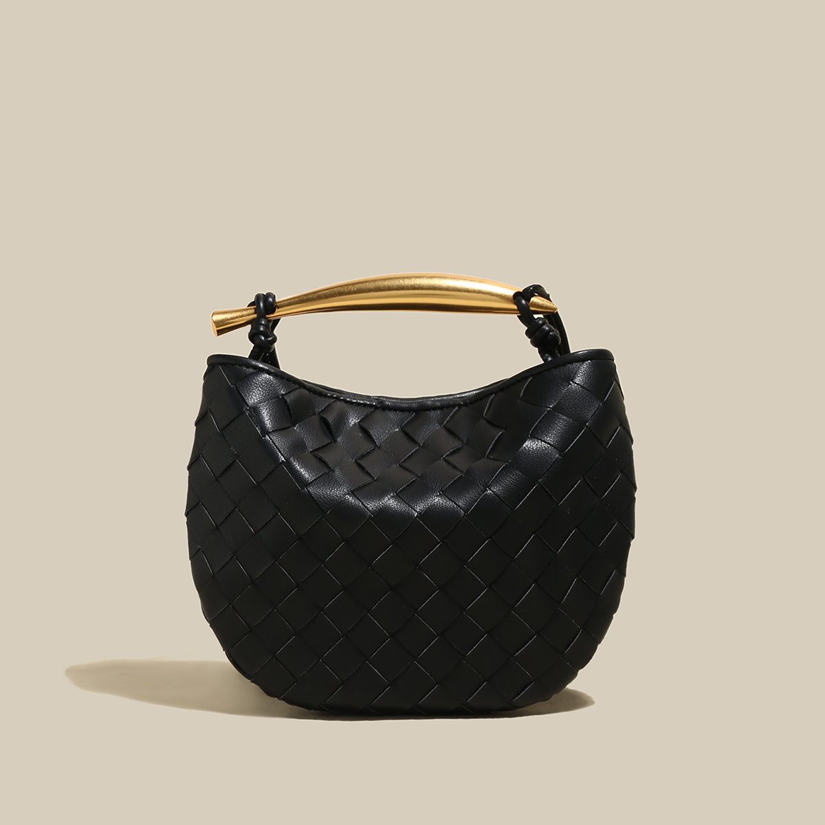 Sculpted Riviera Woven Leather Hobo Bag - Black