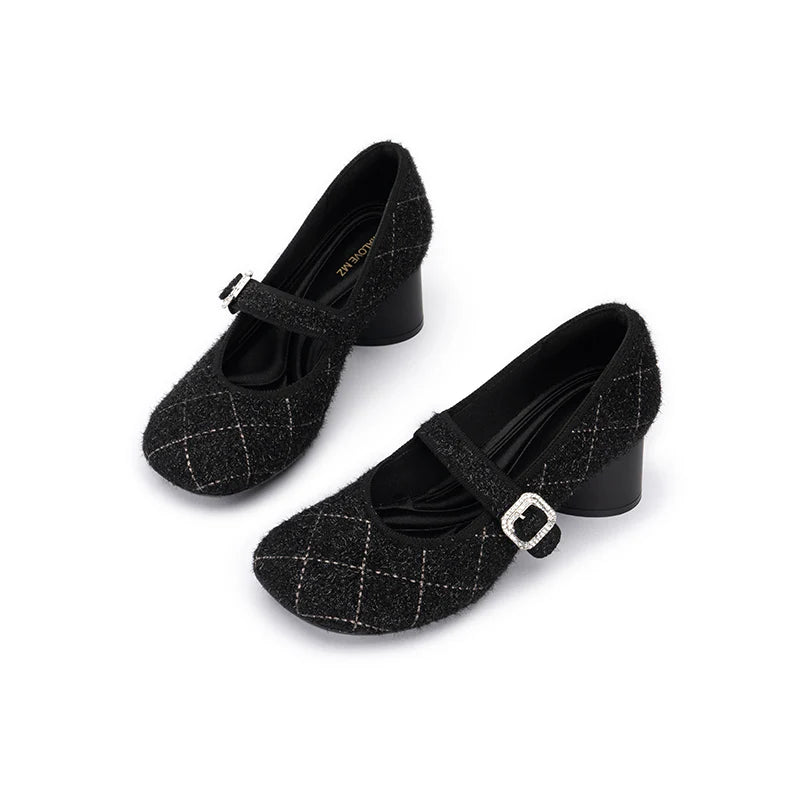 French Vintage Mary Jane Block Heels - Black