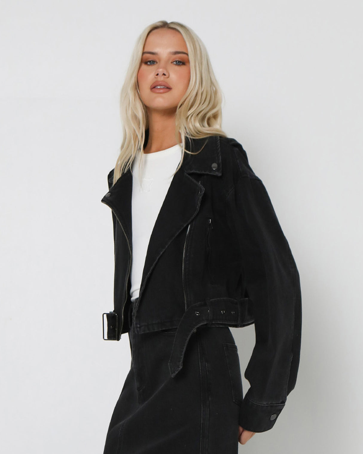 Lost In Lunar Women's Hutton Biker Jacket - Black Denim