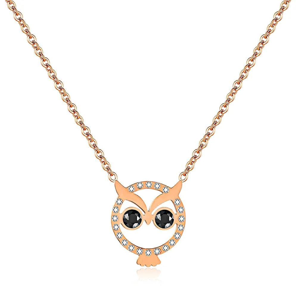 Bullion Gold Bright-Eyed Owl Short Necklace
