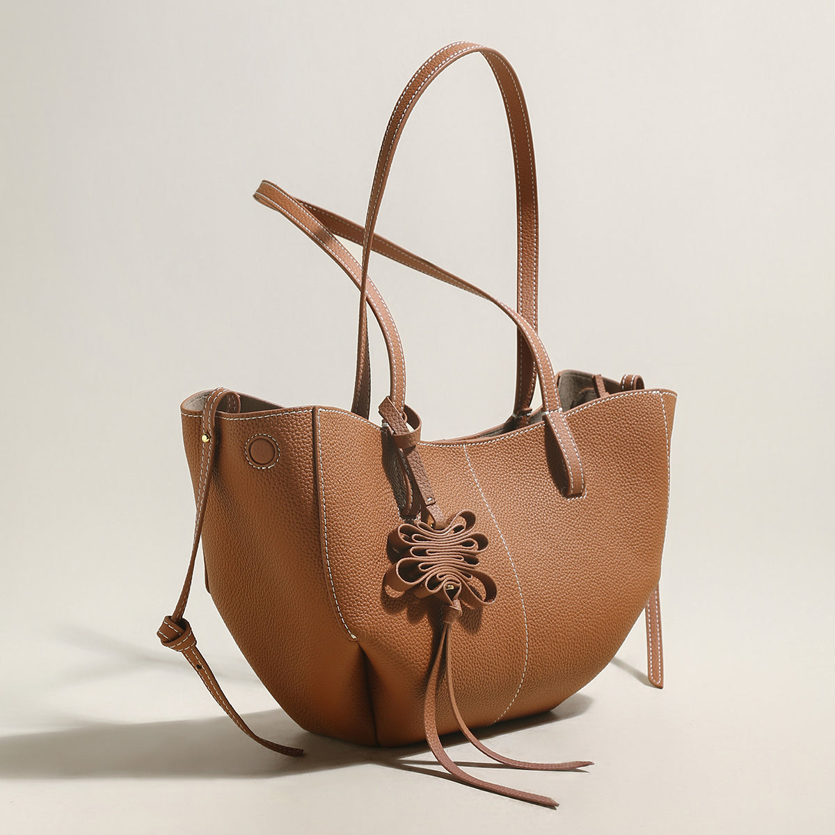 Valencia Knot Leather Tote Bag - Brown