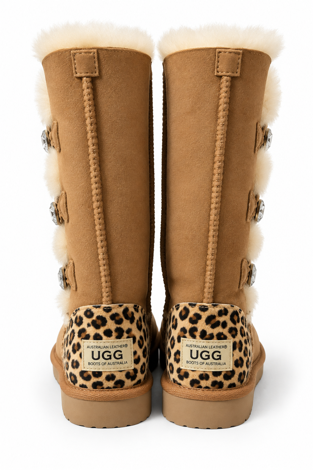 Australian Leather Ugg Swarovski Elements 3button - Chestnut Leopard - AU4