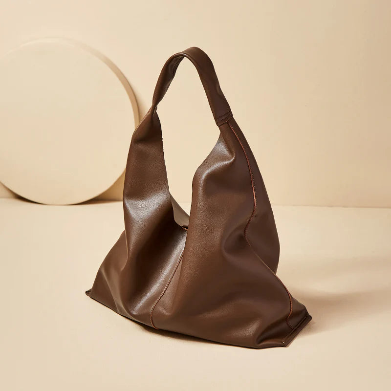 Nalandu Soft Slouch Genuine Leather Oversized Tote Bag - Coffee