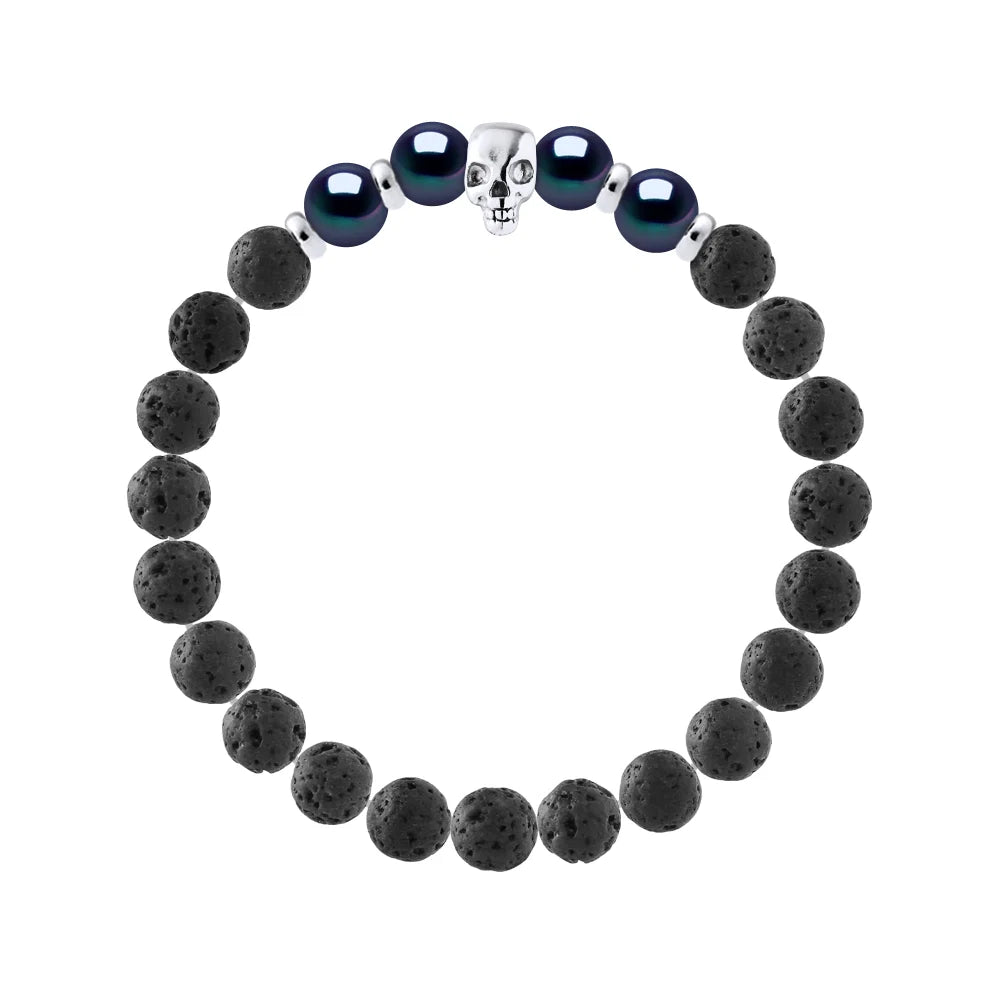 Manufacture Royale Bracelet 4 Pearl Semi-Round Freshwater Pearl & Lava Stone Black