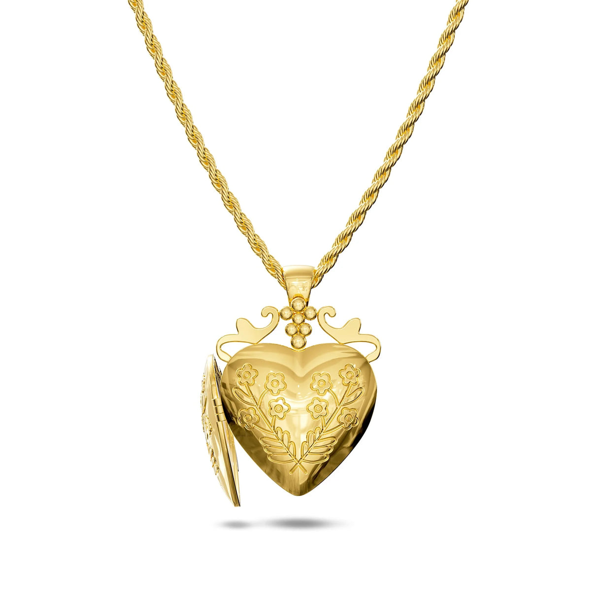 Bullion Gold Floral Heart Photo Locket Necklace