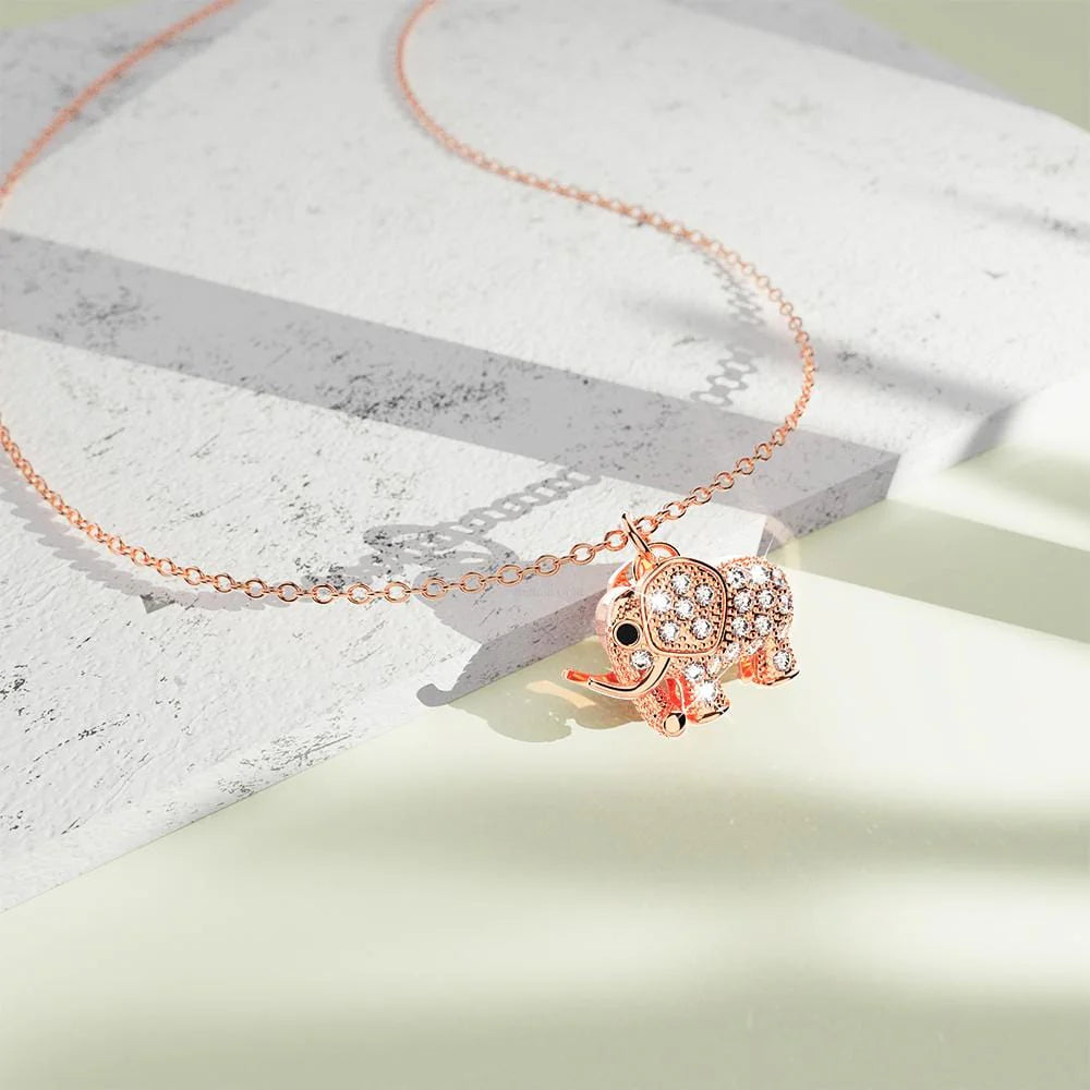 Bullion Gold Lucky Elephant Necklace in Rose Gold Layered Stainless Steel