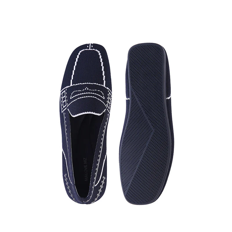 Comfortable Slip On Square Toe Loafers - Navy
