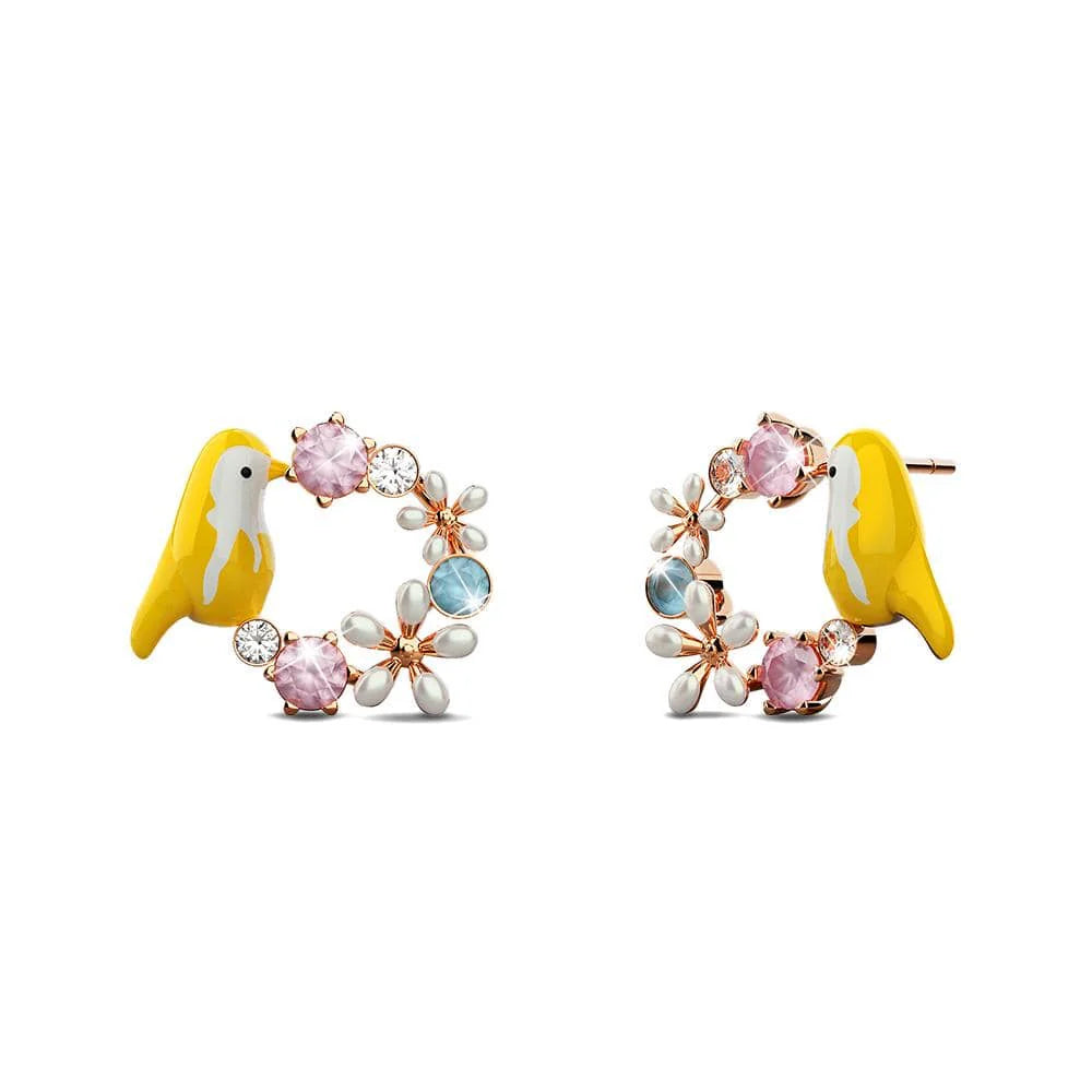 Krystal Couture Yellow Bird and Multicolour Floral Austrian Crystal Stud Earrings