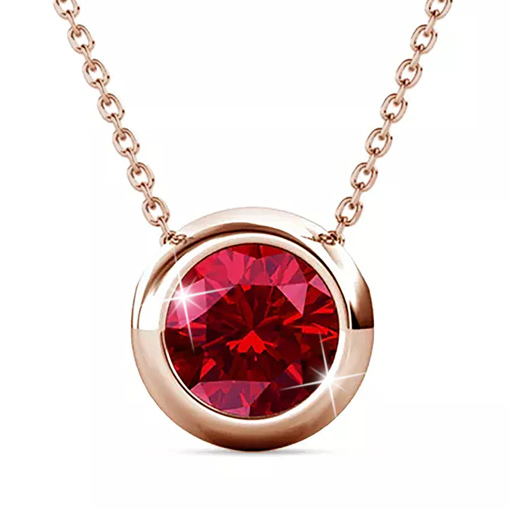 Krystal Couture Opulence Pendant Necklace Embellished with Ruby SWAROVSKI Crystals in Rose Gold