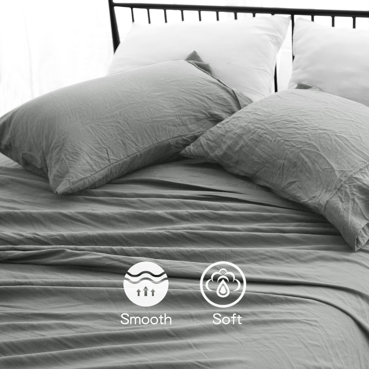 Ramesses Pebble Wash Linen Alternative Sheet Set - Charcoal