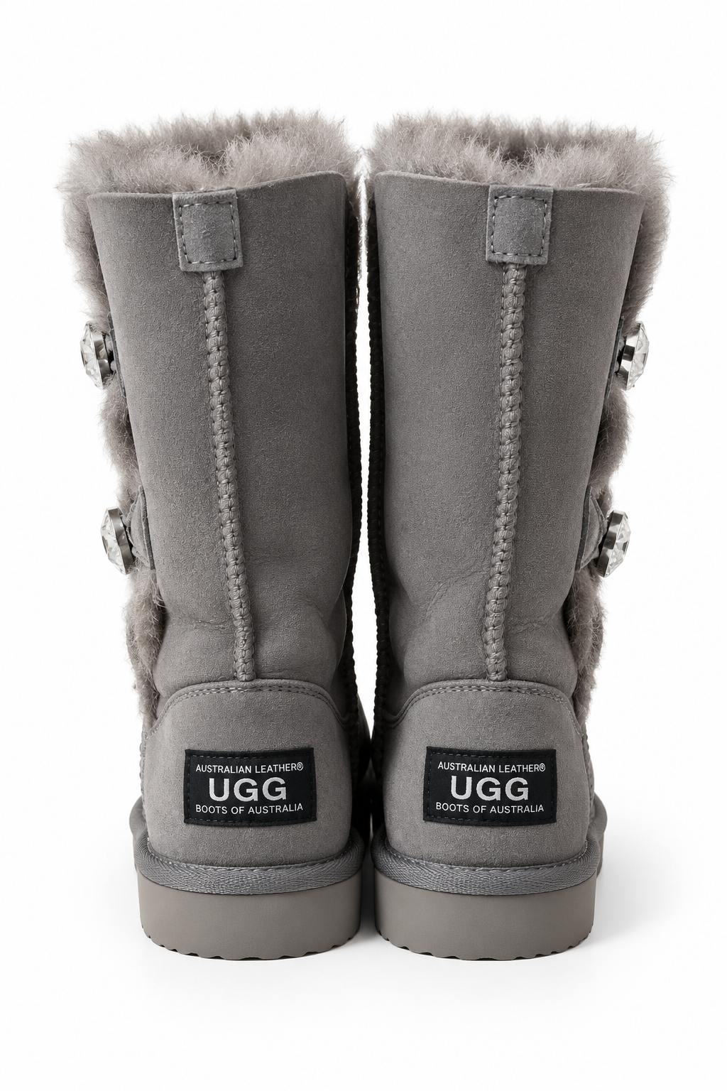 Australian Leather Ugg Kids Swarovski Elements 3button - Grey - AU12