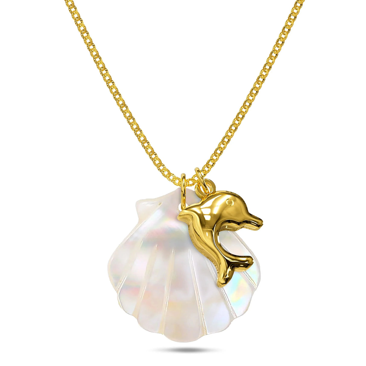 Bullion Gold Pearl Shell & Gold Dolphin Necklace