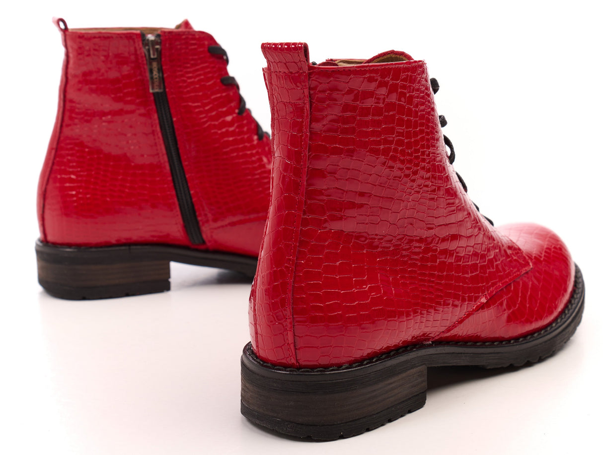 Bosccolo Womens Ankle Boots - Red Crocodile