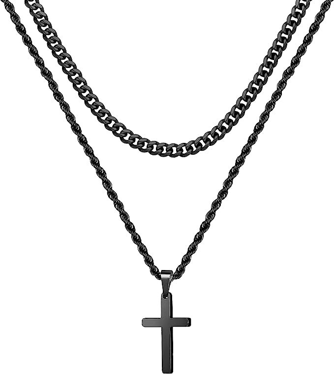 Stephen Oliver Black Plated Double Layer Cross Necklace