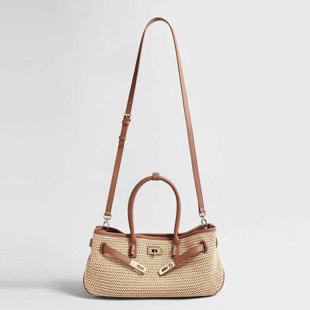 Handwoven Raffia Tote Bag - Brown