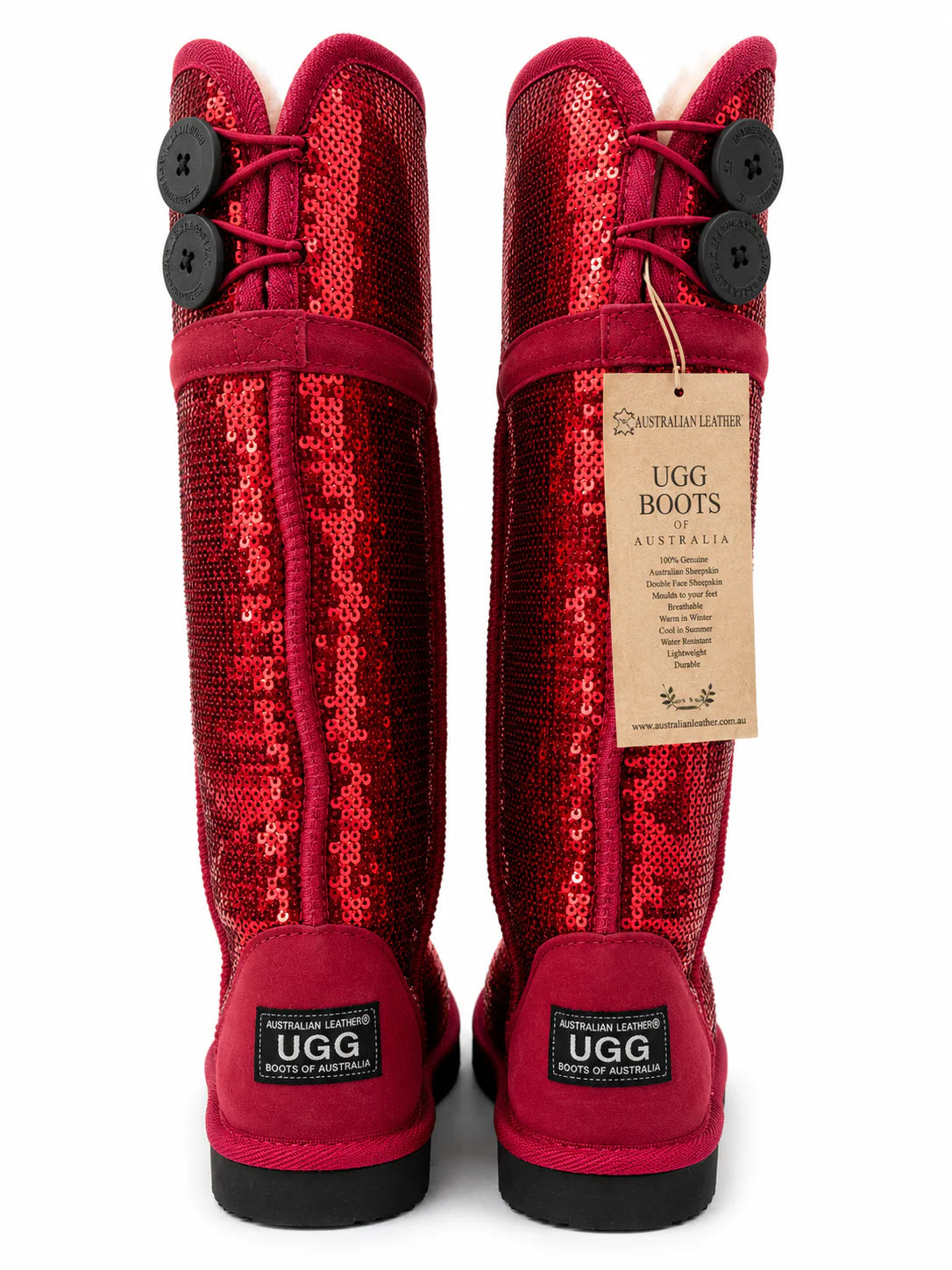 Australian Leather Ugg Long Sequin Red - AU5