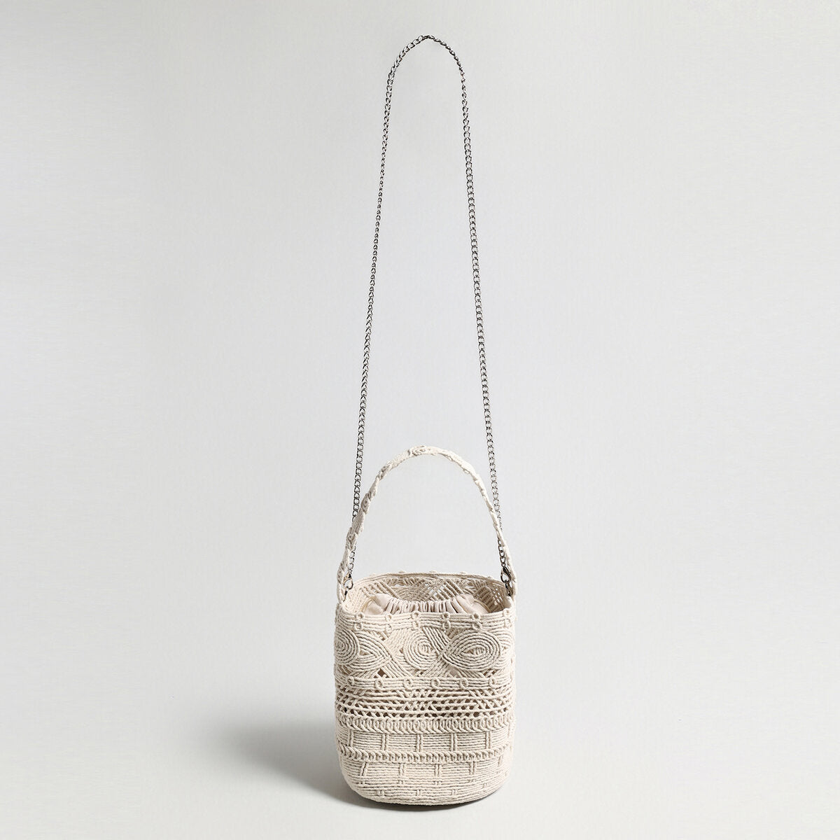 Multi-Pattern Macrame Bucket Bag - Ivory