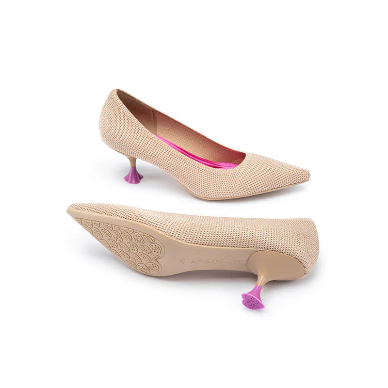 Classy Madam Pointed Toe Kitten Heels - Apricot