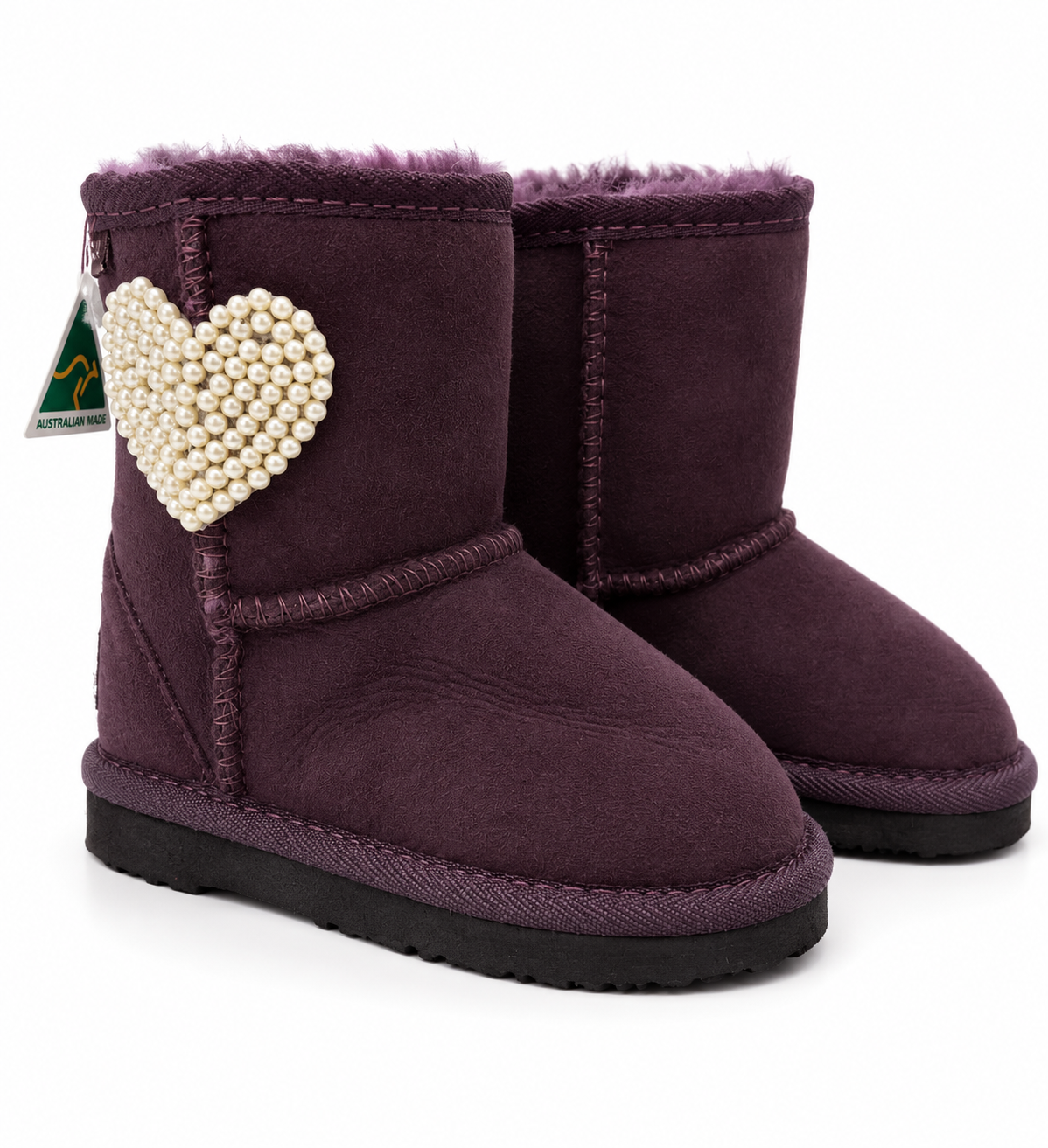 Australian Leather Ugg Kids Pearl Heart Short - Purple - AU6