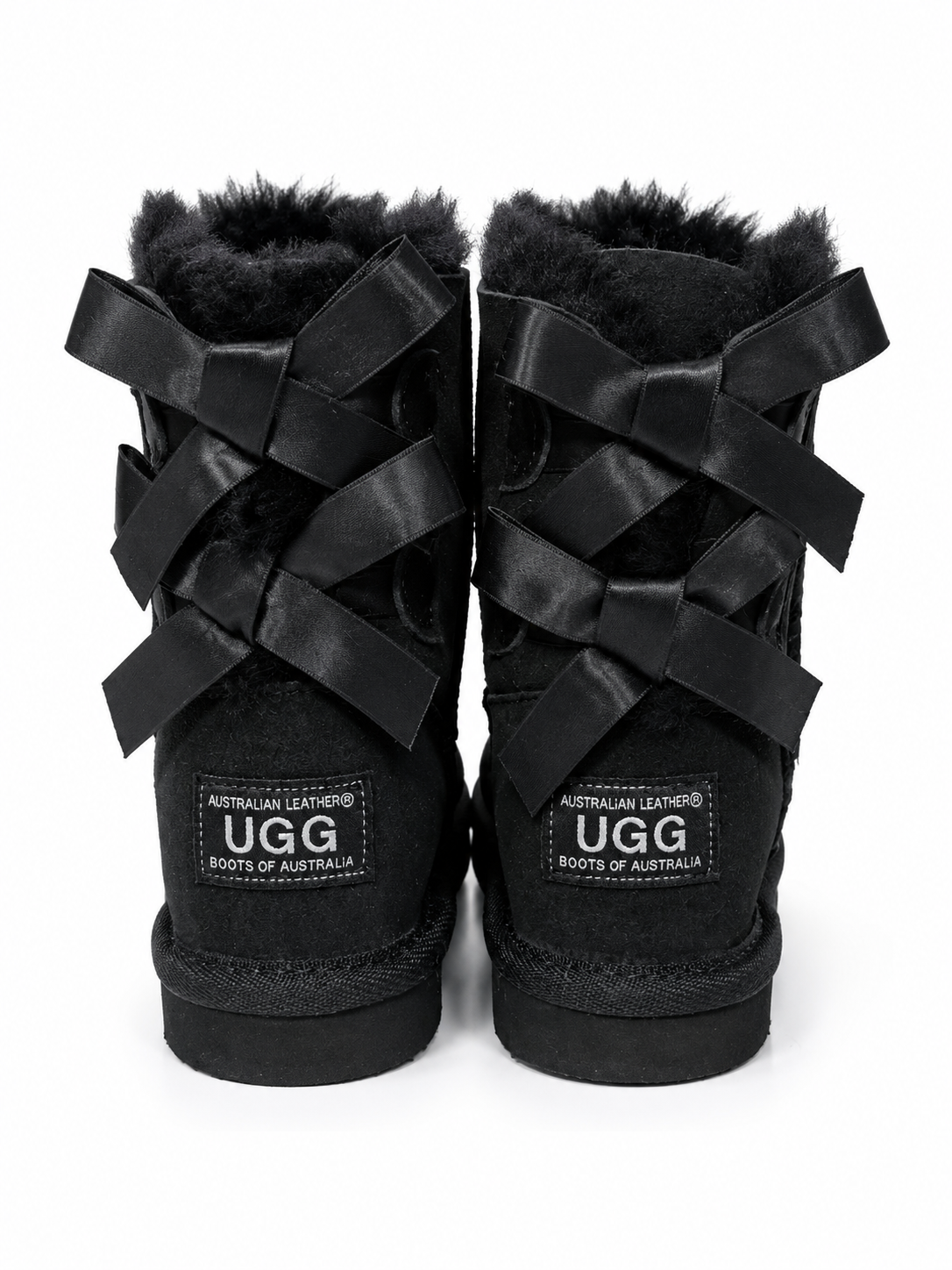 Australian Leather Ugg Kids Short Twin Bow - Black - AU6