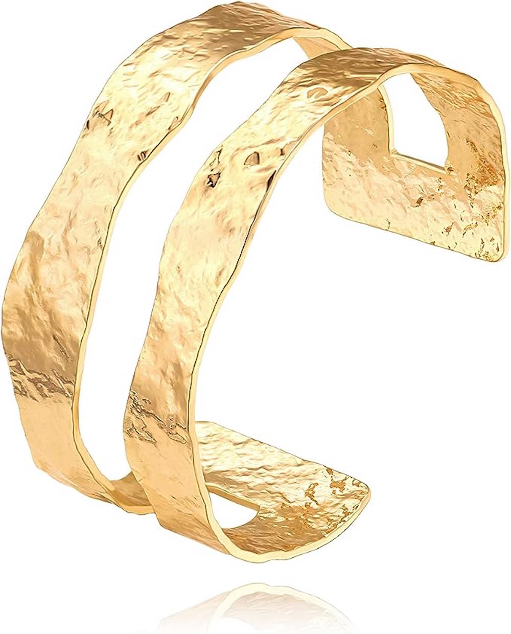 Liv Oliver 18K Gold Hammer Cuff Double Layer Bangle