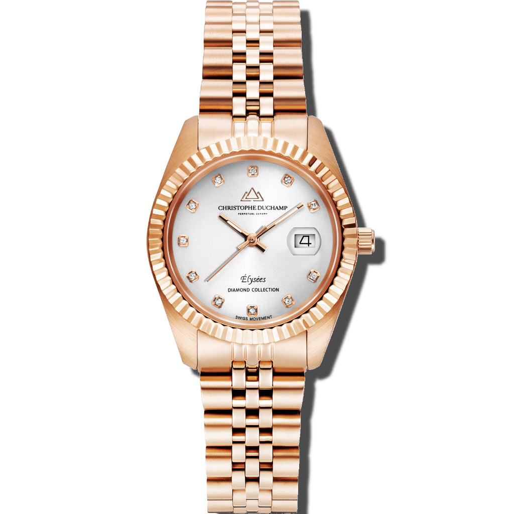 Christophe Duchamp Élysées - Silver Dial with Rose Gold Stainless Steel Strap