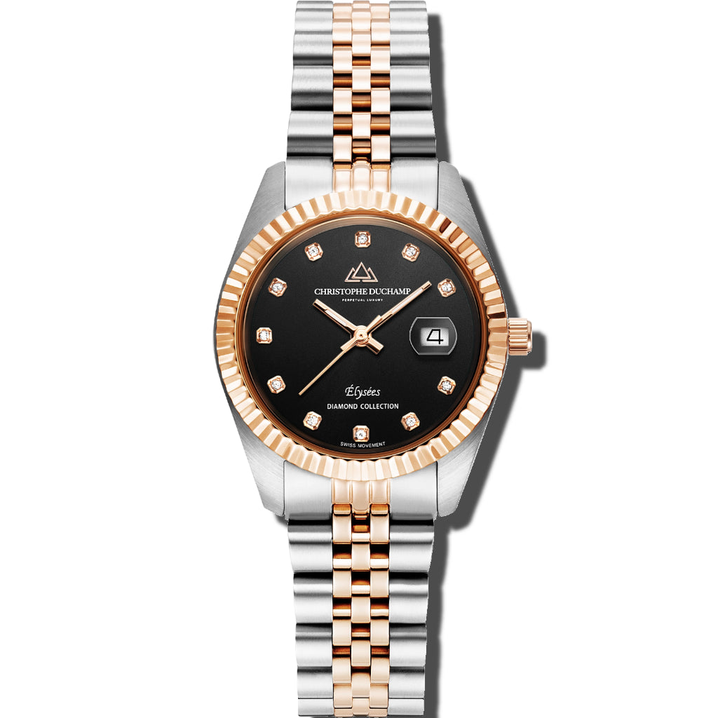 Christophe Duchamp Élysées - Black Dial with Rose Gold & Silver Stainless Steel Strap