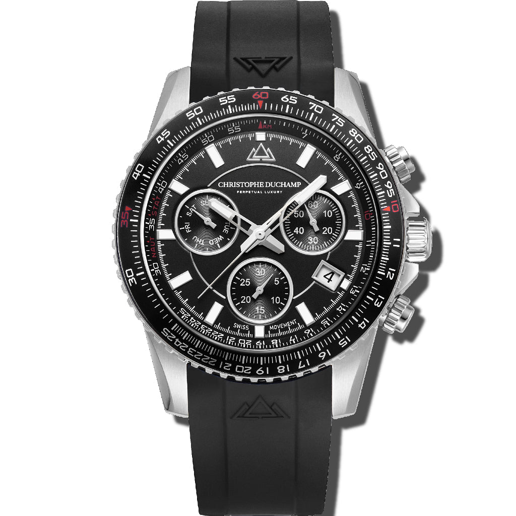 Christophe Duchamp Velocite V2 - Black Dial with Silver Case and Black Rubber Strap