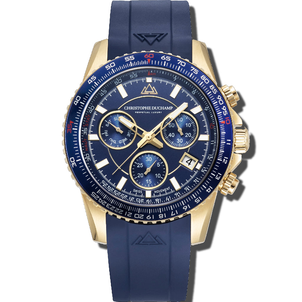 Christophe Duchamp Velocite V2 - Blue Dial with Gold Case and Blue Rubber Strap
