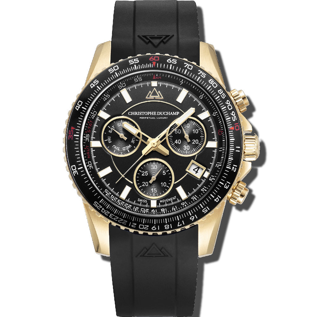 Christophe Duchamp Velocite V2 - Black Dial with Gold Case and Black Rubber Strap