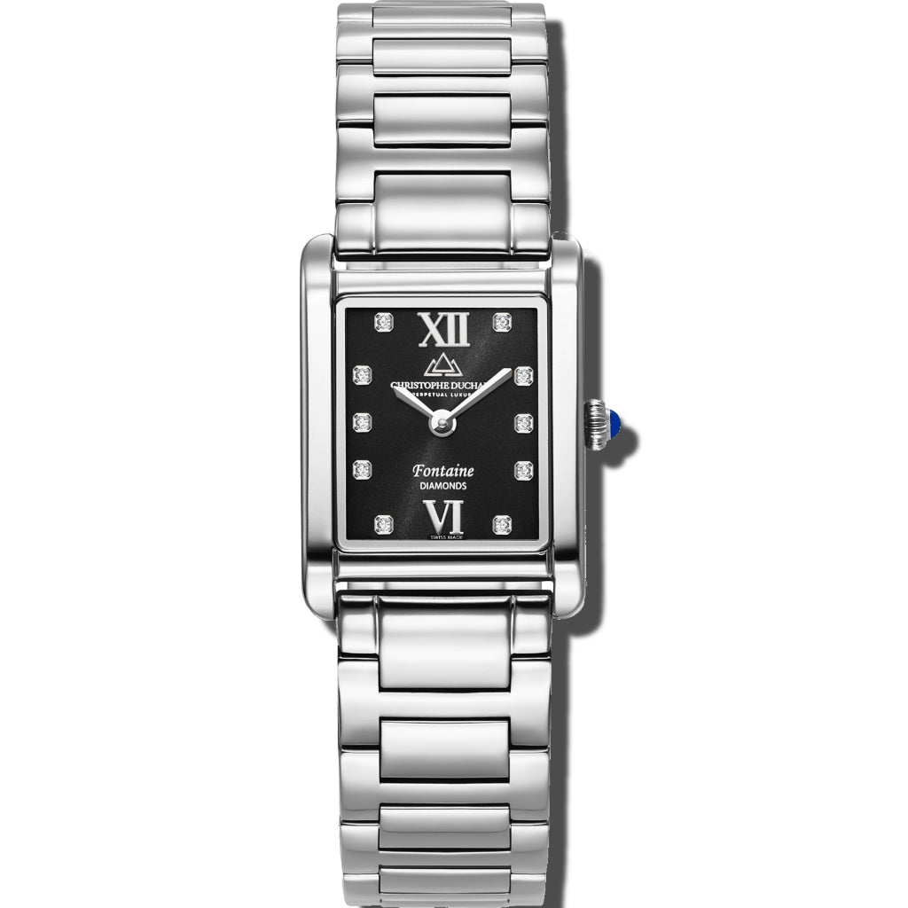 Christophe Duchamp Fontaine - Black Dial with Silver Stainless Steel Strap