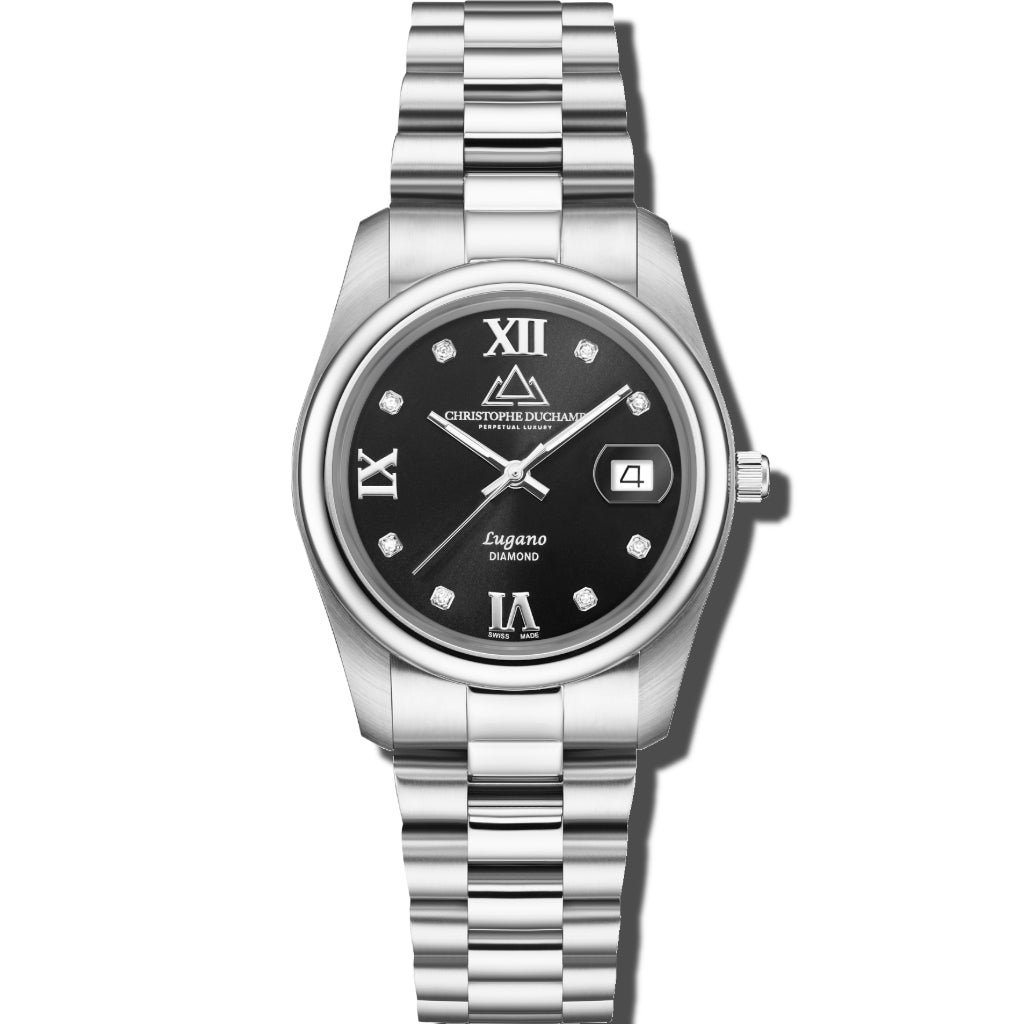 Christophe Duchamp Lugano - Black Dial with Silver Stainless Steel Strap