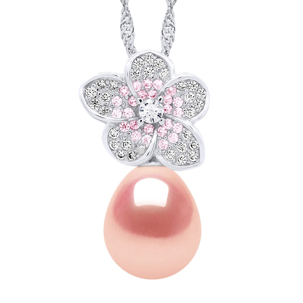 Necklace - - Chain Singapore 925 Rhodium Plated / Length 42 cm - Length Necklace 42 cm - Pendant 12 x 12 mm