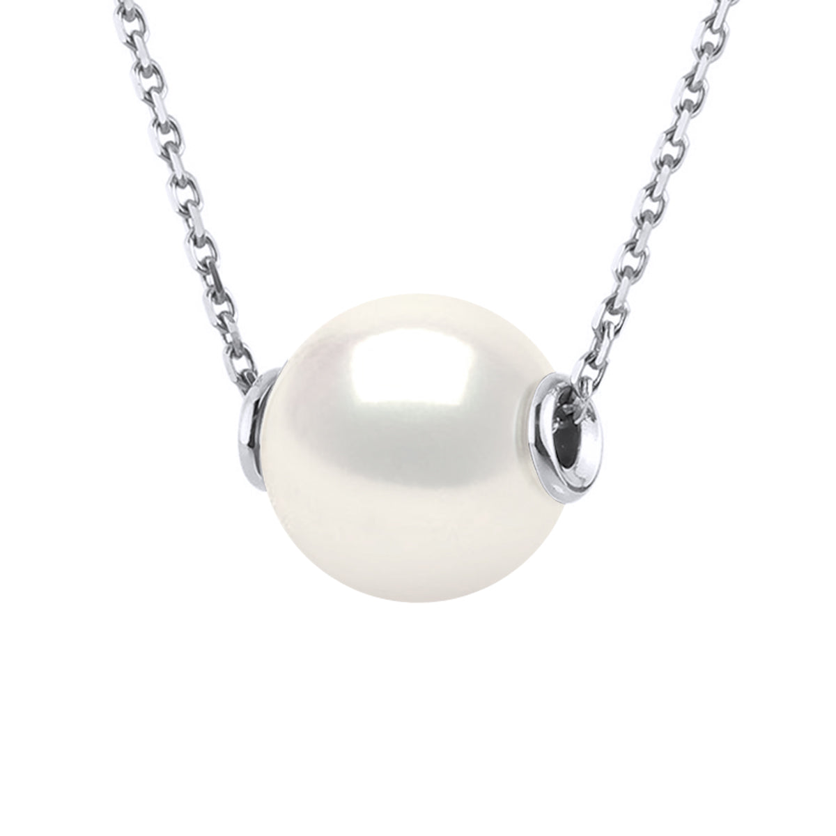 Necklace Link Forçat Prestige of Silver 925 Rhodium Plated and Real Cultured Freshwater Pearl Round 10-11 mm - Natural Pearl White - Longueur 18 cm