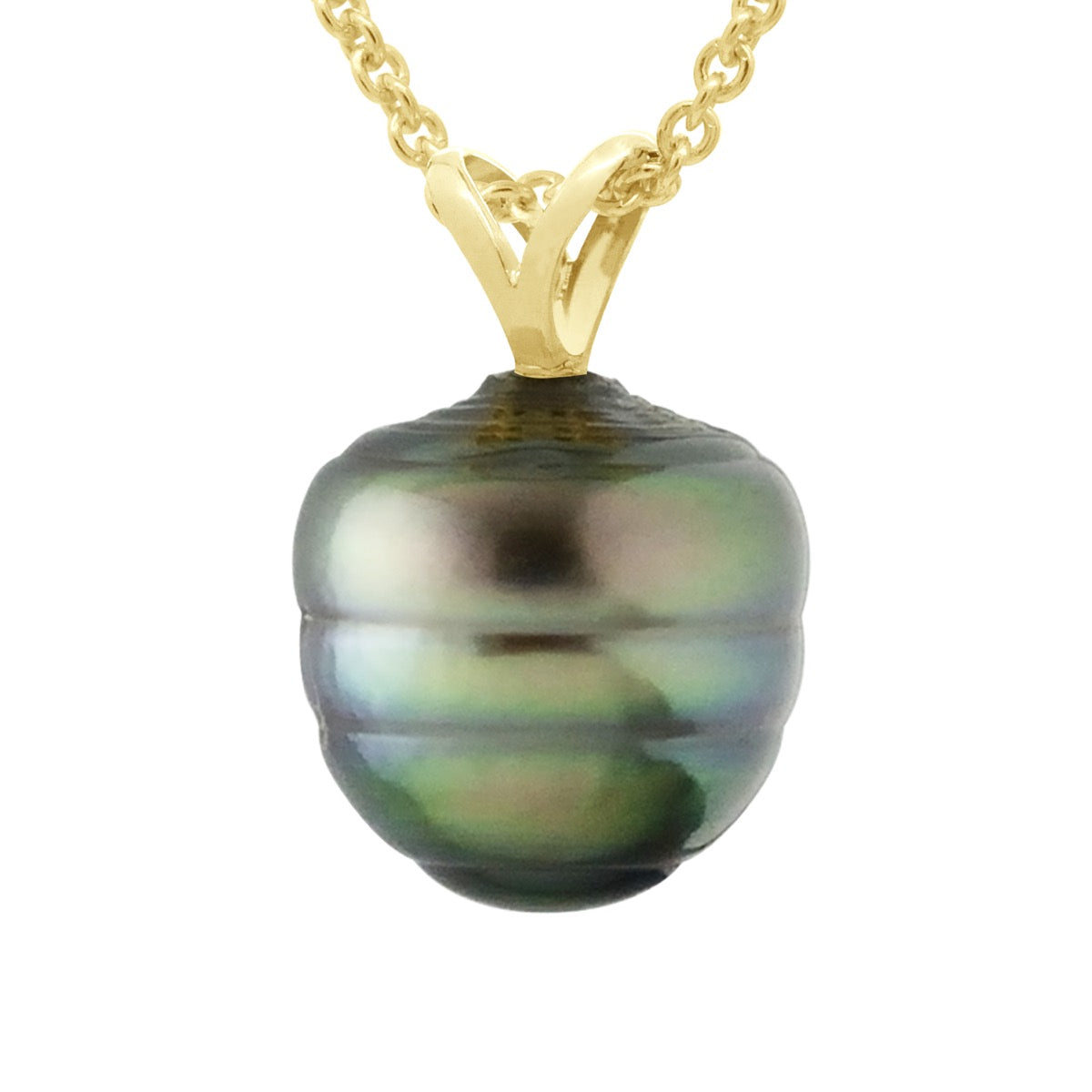 Beaded Pendant "V" Thread Yellow Gold 750 and Real Cultured Tahiti Pearl Circled 9-10 mm - Longueur 42 cm