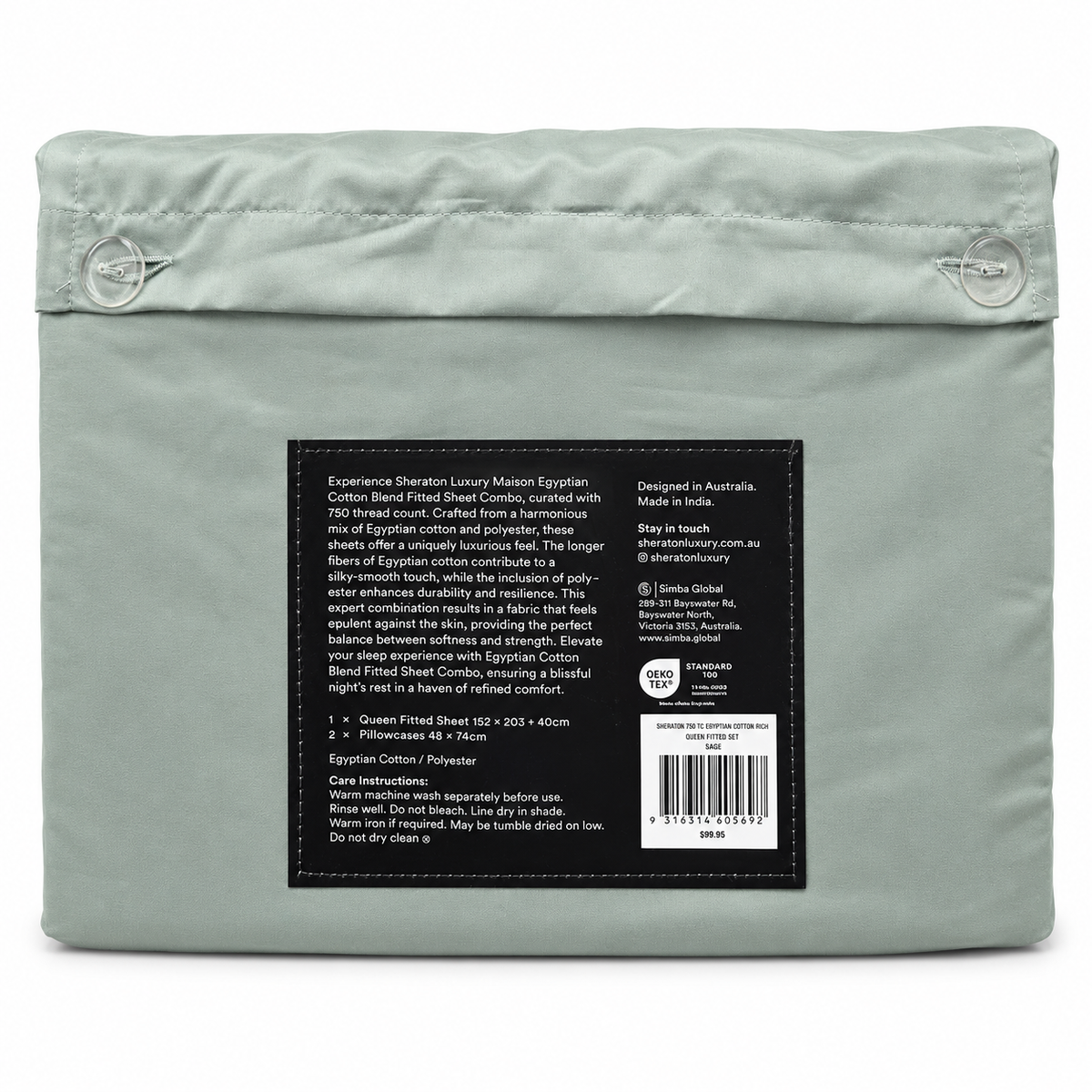 Sheraton Luxury Maison Egyptian Cotton Rich Fitted Sheet & Pillowcase Sage