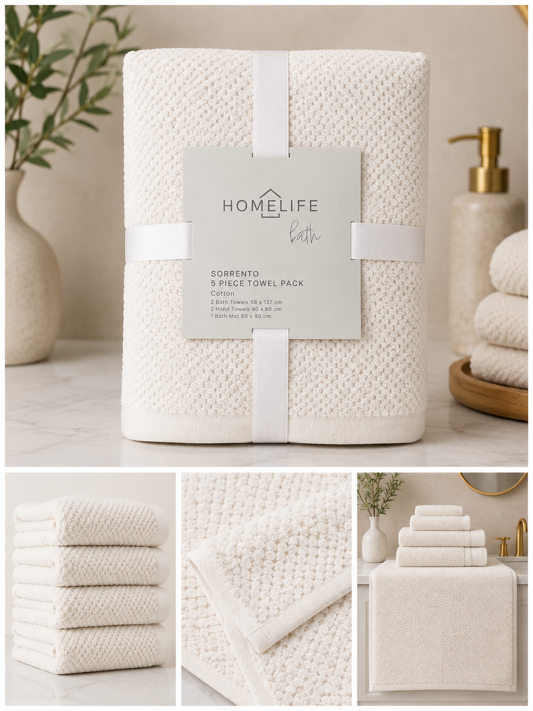 Homelife Sorrento 5 Piece Towel Pack Flax