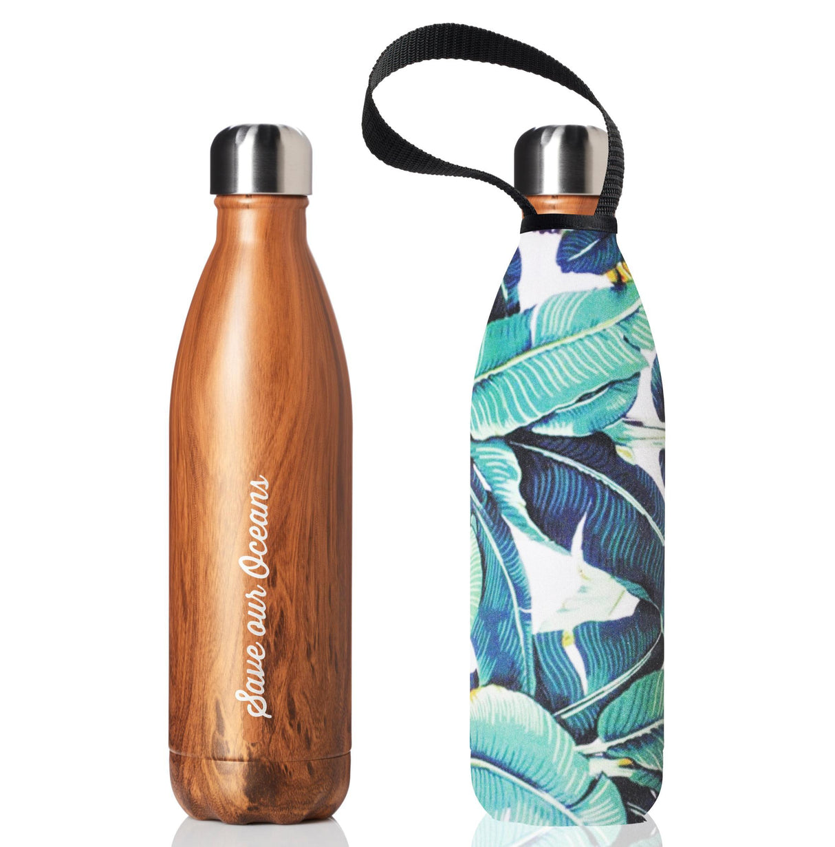 Future Bottle + Carry Cover (Banana Leaf Print) - 750 ml - Woodgrain