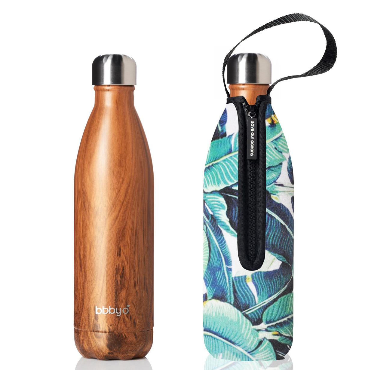 Future Bottle + Carry Cover (Banana Leaf Print) - 750 ml - Woodgrain