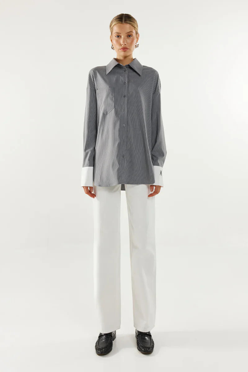 Madison The Label Lyon Shirt - Charcoal Stripe